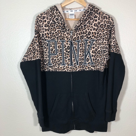 PINK Victoria's Secret Sweaters - PINK Victoria’s Secret Leopard Black Hoodie